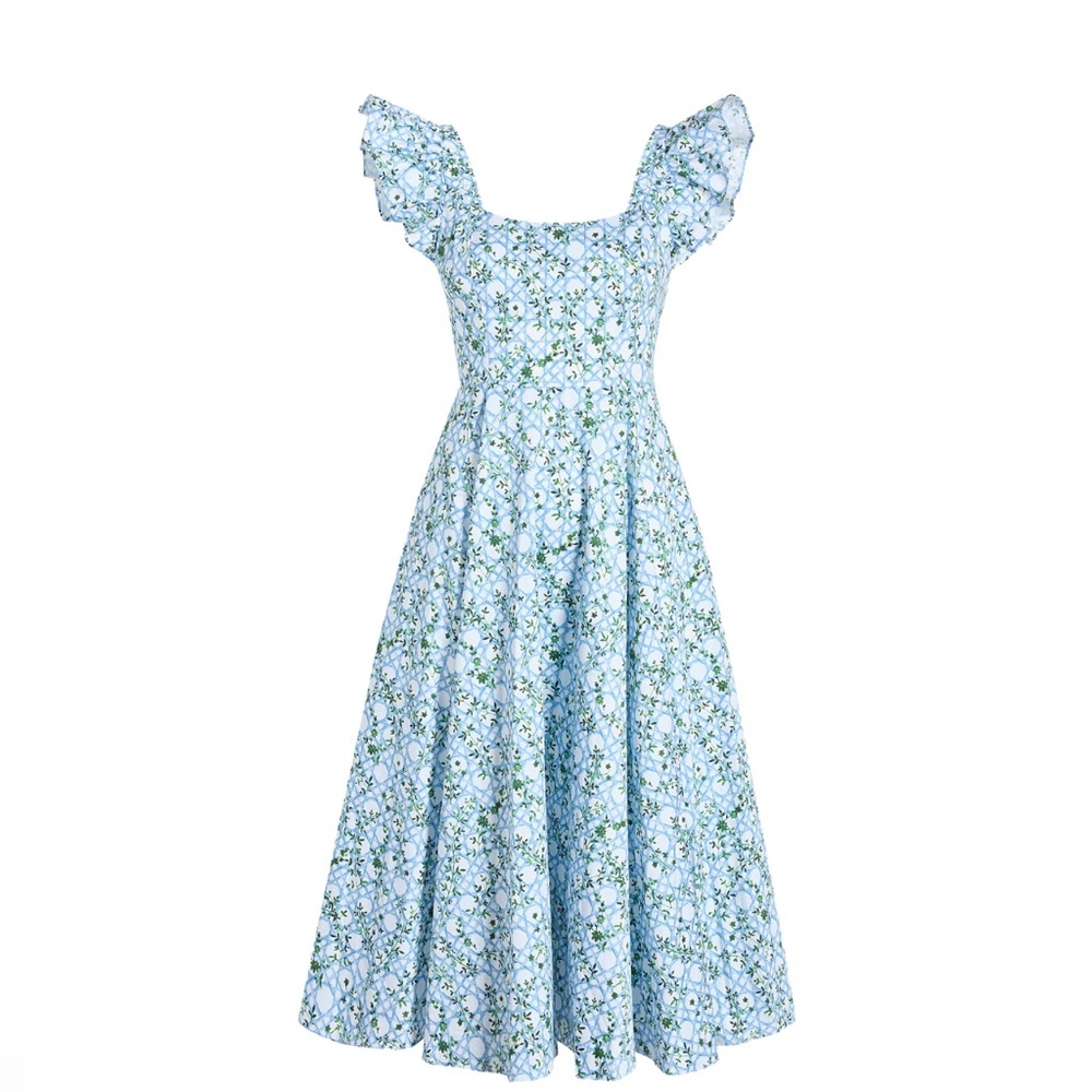 NWT Hill House Home Daphne Dress Blue Basketweave Vine Cotton Sateen XS